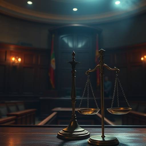 Image of a courtroom with scales of justice, symbolizing the legal aspects of interviewing.